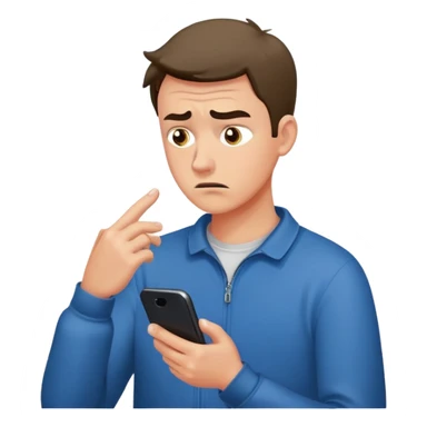 man with anxious attachment style frantically checking his phone with worried eyes and nervous expression, sweat drops on forehead, staring intensely at phone screen waiting for message reply, finger hovering over screen ready to respond immediately, notification symbols visible sticker