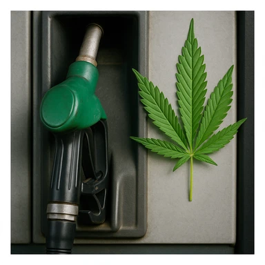gas pump handle with cannabis leaf sticker
