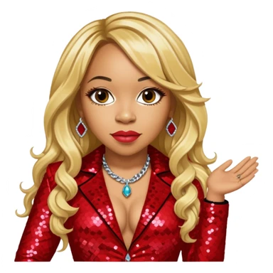 Tameka Tiny Harris from Xscape with long blonde hair, red sequin outfit sticker
