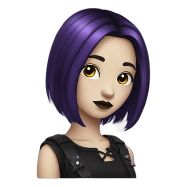 gothic girl long dark black and purple hair sticker