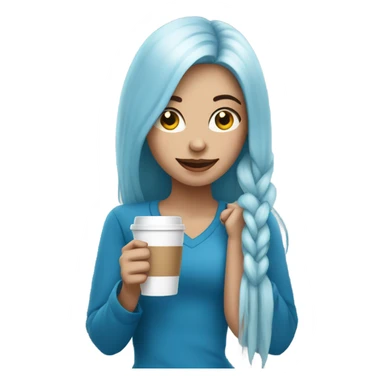 white skin girl with blue long hair drinking coffee sticker
