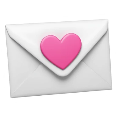 A 3D render of a white letter envelope with a vibrant pink heart sticker, clean background sticker