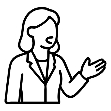 Woman speaking with expressive hand gesture during presentation sticker