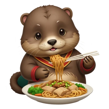 generate a super fat cute otter eating chinese food from a place called taverne de zhao sticker