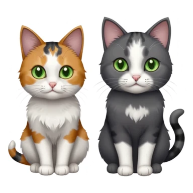 3 different coloured small cats including a dark grey and white, and a patchy calico with hazel eyes  and a completely solid dark grey with green eyes and only white paws sticker
