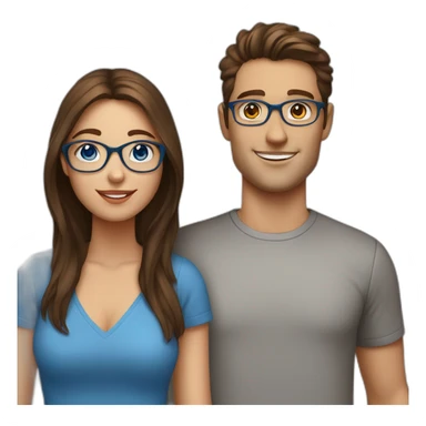 Women with Brown Hair an blue eyes in Love with a man with blue eyes, waring Glases. sticker