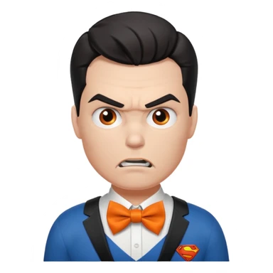 a superman with organe bow tie, angry sticker