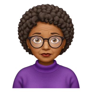 Old black woman, solemn, wearing glasses and sweater, short curly hair sticker