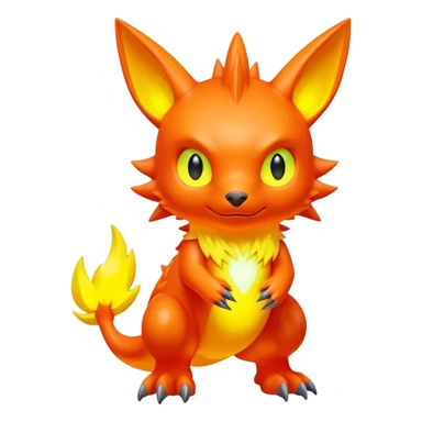 Modern lush warm-colored neon-colored Digimon-Fionbri-creature sticker