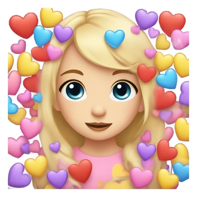 Girl face with Many hearts around face  kawaii style  sticker