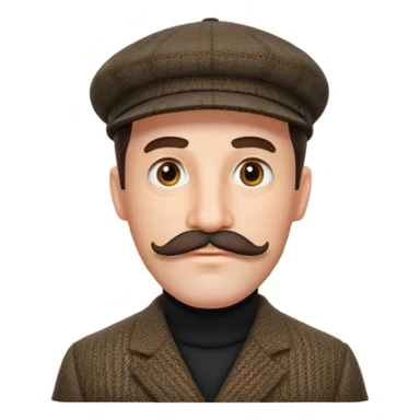 Big mustache sideburns sport coat black turtleneck tweed flat cap squinty eyes sticker