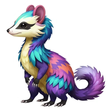 Colorful diaphanous Trico-Sergal-Skunk-Ferret-Furret-Marsupial-Vernid-fusion-Fakemon-animal-hybrid-creature, full body sticker