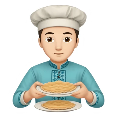 tatar young man with national outfit making cheburek sticker