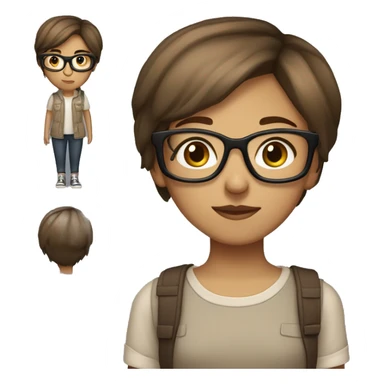 Girl with short brown tomboy haircut, brown eyes, light brown skin, dresses in Tomboy style clothes, wears glasses sticker