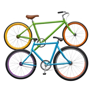 Shape that is built of several different bicycles of different colors and types. Bicycles are connected into weird looking shape. sticker