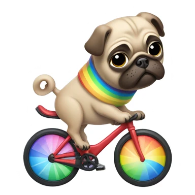 Pug riding a bike with a rainbow  sticker