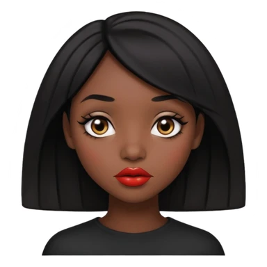 Dark skin gurl with black hair, big lips m, dark brown eye, octagon face shape and chinky eyes no red lipstick  sticker