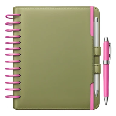 Light olive Planner open notebook with pink pen sticker
