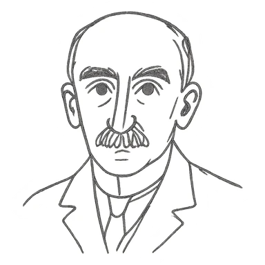 a hand drawn black outline portrait of philosopher Henri Bergson with similar-sized eyes based a famous photograph of him sticker