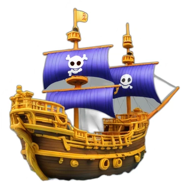 Grand bateau pirate One Piece 2 mats et une sculpture en forme de soleil à la proue sticker