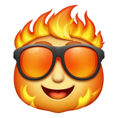 Make a fire emoji with sunglasses but without a face, just fire with glasses sticker