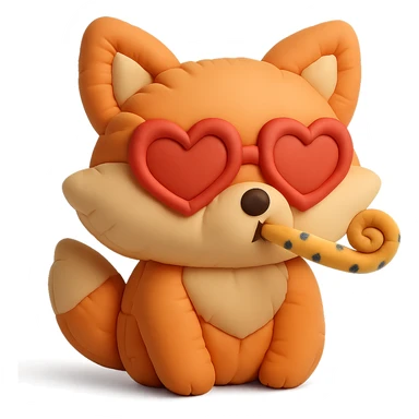 baby fox with heart glasses blowing party horn in cushion style sticker