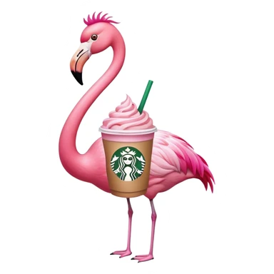 A flamingo with a starbucks cup sticker