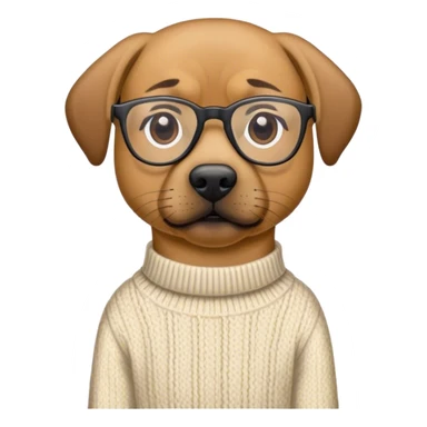Black mouth cur wearing a sweater with glasses sticker