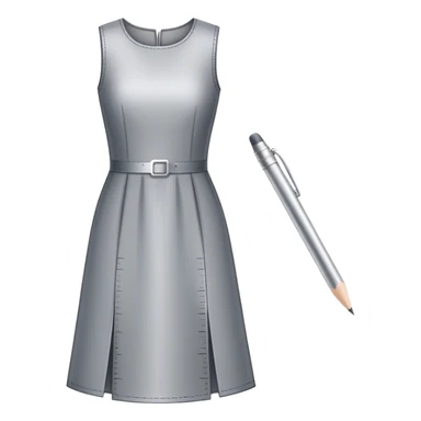 Icon for Fashion Design: a dress pattern with measurements, a ruler, and a pencil. The icon should represent the process of designing clothing with a focus on precision and tailoring. Transparent background. sticker