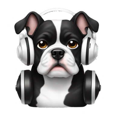 frech buldog black and white with headphones sticker