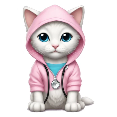 White rag doll kitten wearing pink hoodie diamond headband and stethoscope  sticker