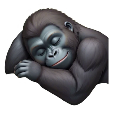 Meme-Worthy cute Sleeping Gorilla Portrait Emoji, Head resting peacefully with a contented smile, showcasing a luxuriant, thick Fur and eyes gently closed in serene slumber, Simplified yet hilariously adorable features, highly detailed, glowing with a soft, drowsy jungle light, high shine, relaxed and utterly lovable, stylized with an air of playful laziness, bright and heartwarming, soft glowing outline, capturing the essence of a sleeping gorilla that feels destined to become the next viral sensation of adorable rest! sticker