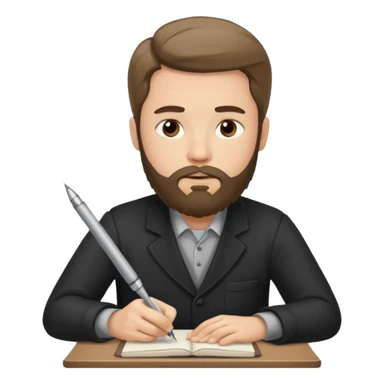 un escritor con barba y cabello medio largo, escribiendo sticker