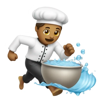baker running with a bowl of water where someone is swimming in it  sticker