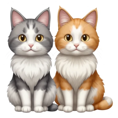 a realistic looking very fluffy grey and white cat sitting next to another cat sticker