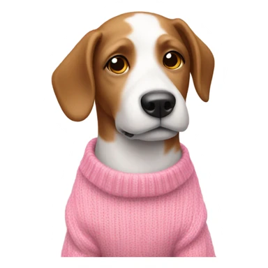 White and brown dog wearing a pink sweater sticker