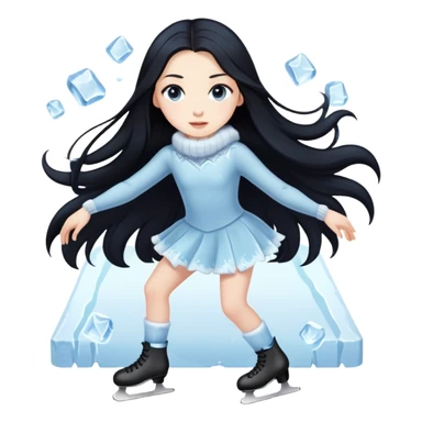 pale girl with long black hair ice skating sticker