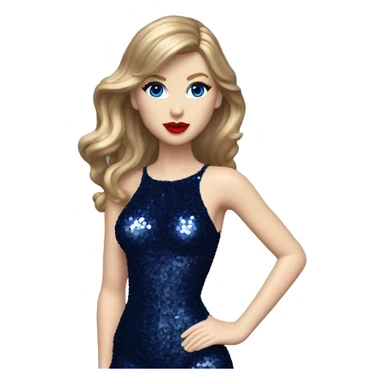 Realistic Taylor swift wearing navy blue glittery sequin bodysuit and dark blonde long hair with red lipstick and blue eyes  sticker
