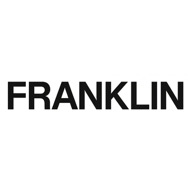 'FRANKLIN' word mark, uppercase, modern Helvetica-style, startup branding, black sticker