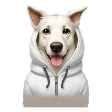 white swiss shepard dog wearing a moose hoodie sticker