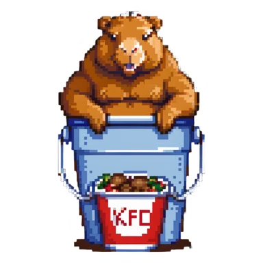 Buff capybara with huge muscles sitting in a KFC bucket sticker