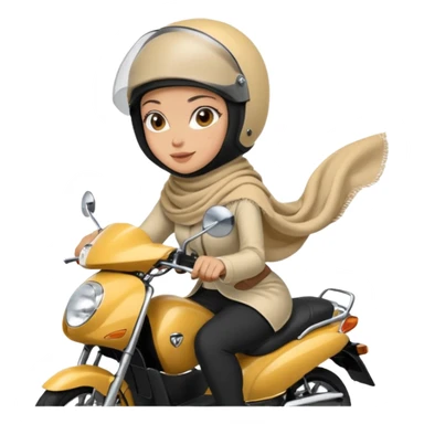 A woman wearing a cream colored pashmina hijab riding a motorbike pcx sticker
