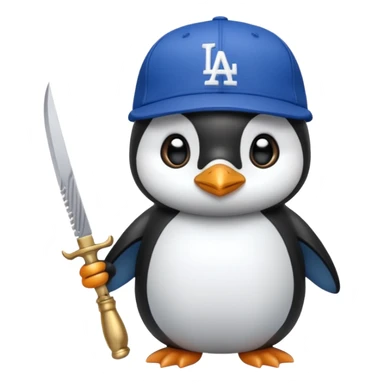 Cute penguin wearing like a cholo with blue Angeles dodgers cap  and holding a knife  sticker