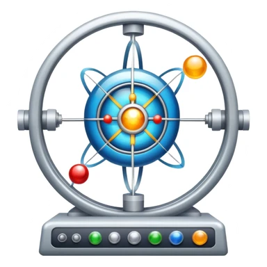 An icon featuring a large particle collider, atom symbols, and energy waves, symbolizing the field of physics. The design includes a lab setup with scientific equipment, representing experiments and fundamental forces of nature. Transparent background highlights the exploration of matter and energy. sticker