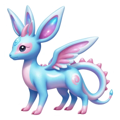 Shiny Sparkly Iridescent Bioluminescent Glowing Lumineon-Amaura-Dragonair-Sylveon-Fakémon-hybrid-creature (full body)  sticker