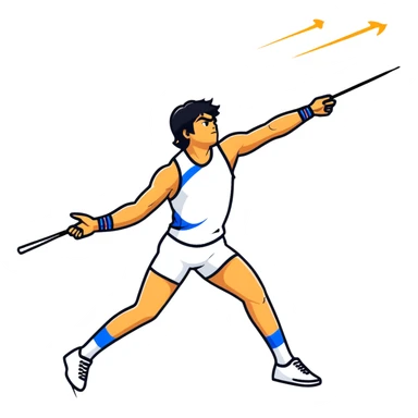 Neeraj Chopra throwing javelin, Olympic champion in motion sticker