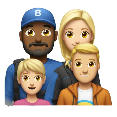 one white dad with a beard and cap, with one latino teen boy with cap and one teen white blond girl sticker