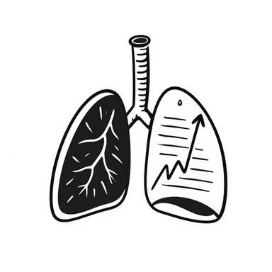 Hand-drawn lungs with oxygen measurement graph next to it, fitness capability visualization sticker