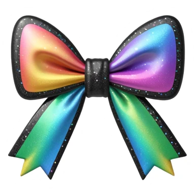masterpiece,8000x8000px, 8k quailty, no background. 3D rendering, isolated bow in black holographic glitter with a slight rainbow glitter effect cartoon 3D emoji concept render, close-up, facing forward, matte finish, 3D emoji render, app icon, new iOS 18.4 style, glossy sticker