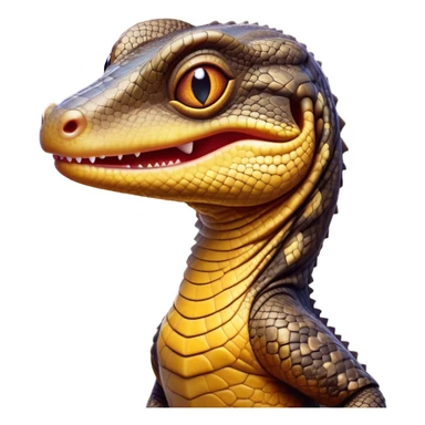 Cinematic Comical Monitor Lizard Portrait Emoji, Head tilted dramatically with an exaggeratedly shocked expression, featuring a robust, patterned body with wide, comically expressive eyes full of humorous disbelief, Simplified yet hilariously expressive features, highly detailed, glowing with a slightly sassy glow, high shine, dramatic yet playful, stylized with an air of quirky reptilian attitude, soft glowing outline, capturing the essence of a meme-worthy monitor lizard that looks ready to side-eye its way into viral fame! sticker
